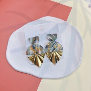 Boho Style Lightweight Pink Gold Geometric Soft Clay Statement Drop Earrings